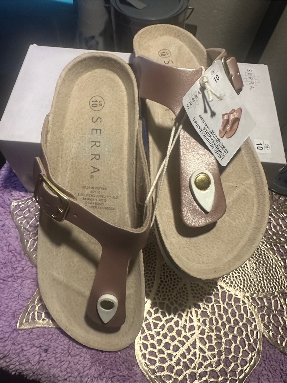 Serra Metallic Rose-Toe Loop Sandals with Buckle